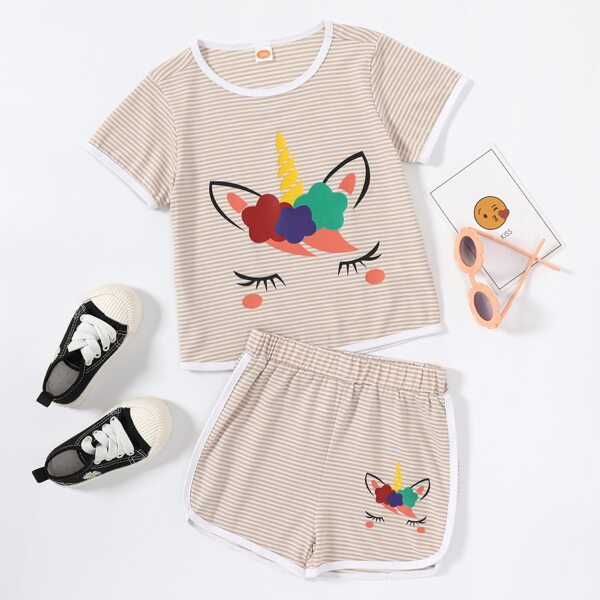 

Toddler Girls Unicorn Print Tee & Contrast Binding Shorts, Multicolor