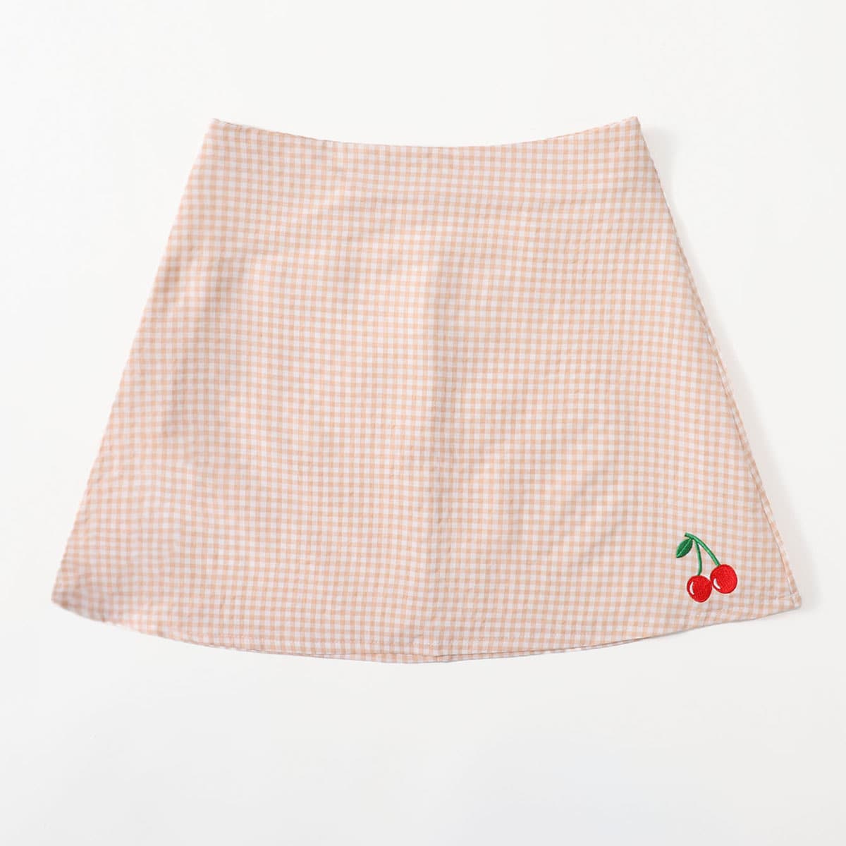 

Cherry Embroidery Plaid Skirt, Multicolor