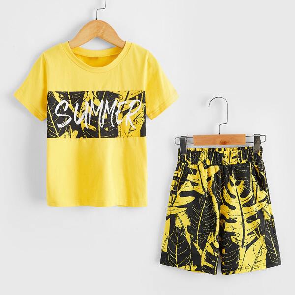 

Toddler Boys Letter And Tropical Print Tee & Shorts, Multicolor