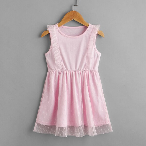 

Toddler Girls Dobby Mesh Panel Dress, Baby pink