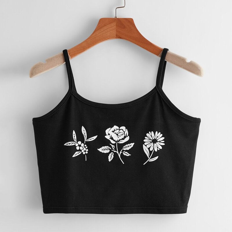 

Floral Print Crop Cami, Black