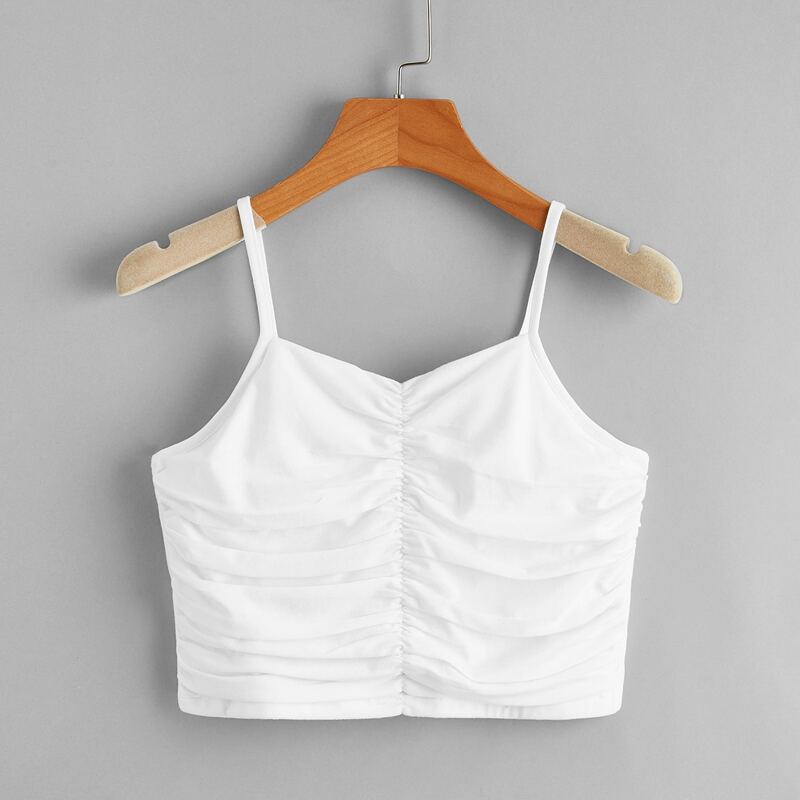 

Ruched Front Crop Cami, White