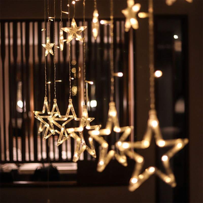 

1pc 2.5m Star String Curtain Light, Yellow