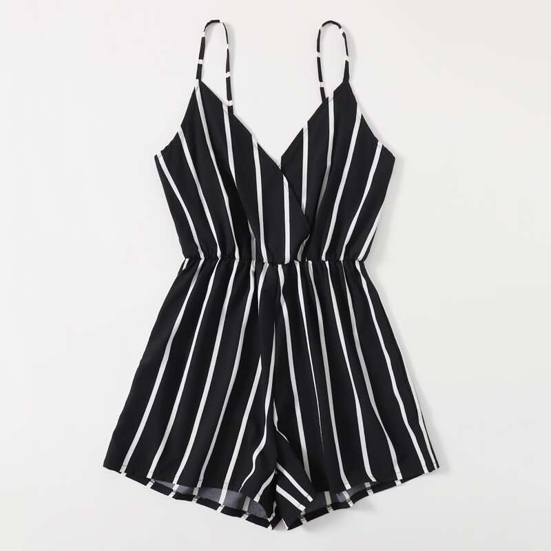 

Striped Cami Romper, Black and white