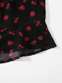 Top de tirantes con estampado de fresa con shorts - Negro - Ver 4