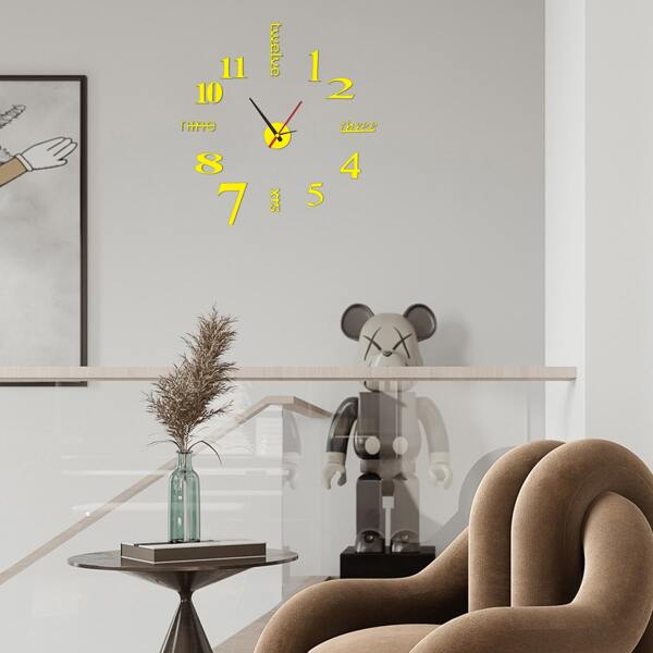 

1set Letter Mirror Surface Wall Clock, Gold
