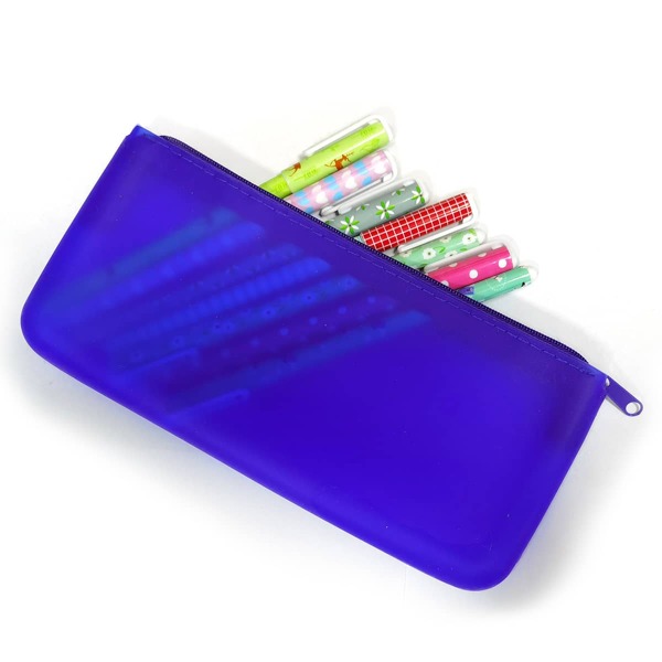 

1pc Plain Silicone Pencil Bag, Blue