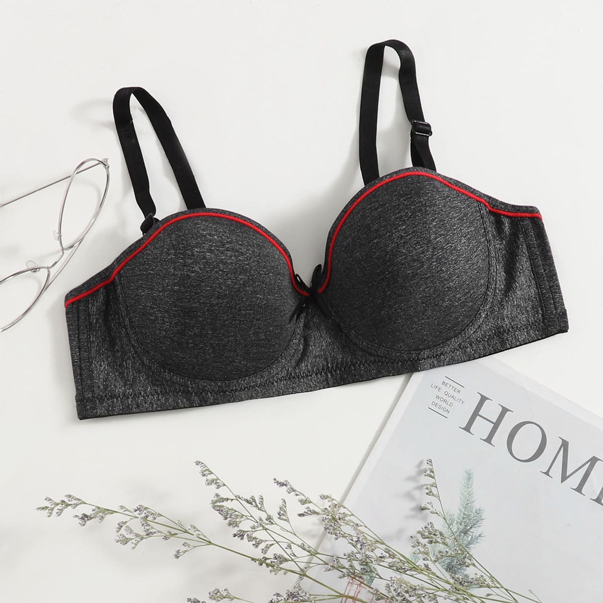 

Contrast Binding Bra, Dark grey