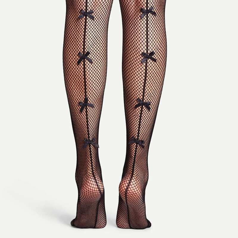

1pair Bow Decor Fishnet Tights, Black