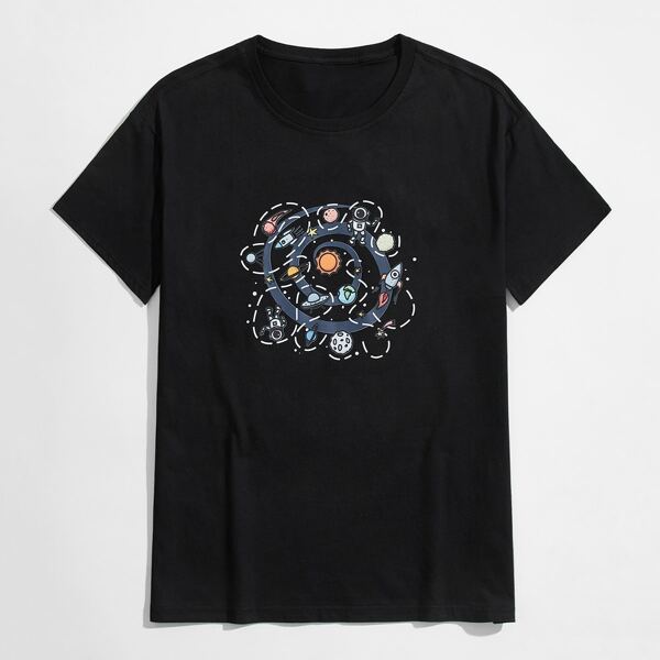 

Men Spaceman And Rocket Graphic Tee, Black