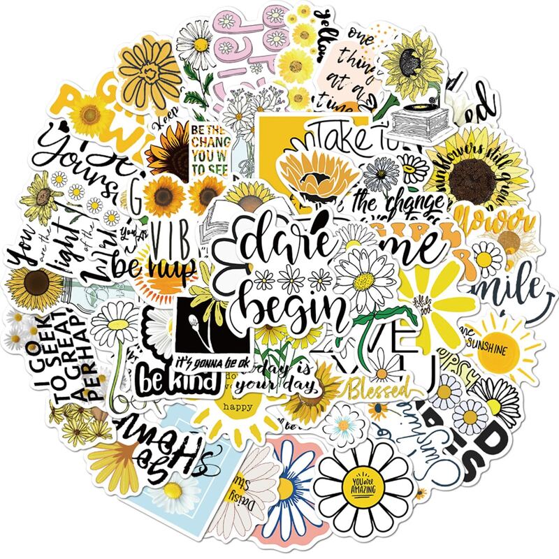 

50pcs Sunflower & Daisy Sticker, Multicolor