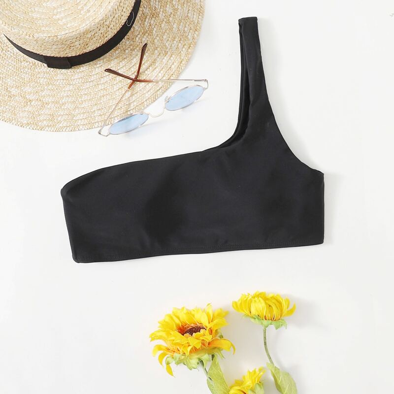 

One Shoulder Bikini Top, Black