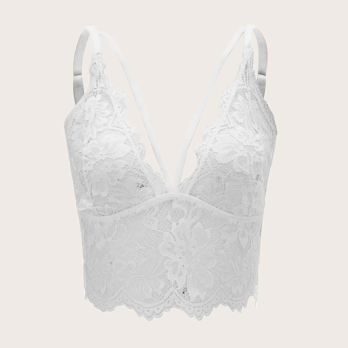 

Lace Longline Cut-out Bralette, White