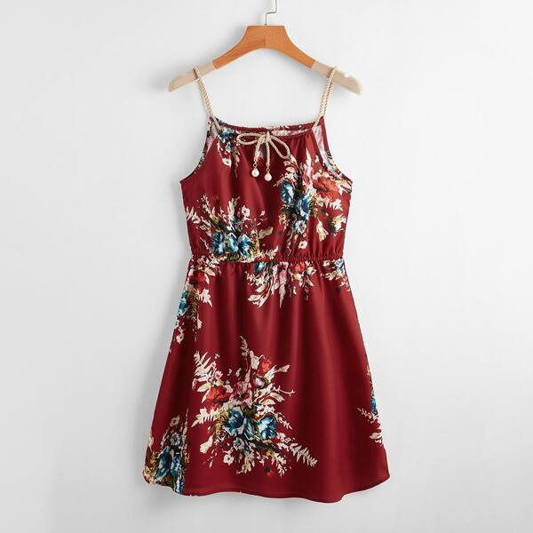 

Floral Self-Tie Braided Cami Dress, Multicolor