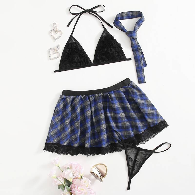 

4pack Tartan School Girl Costume, Blue