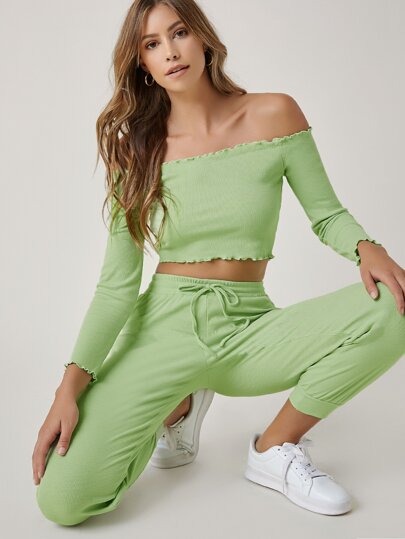 SHEIN Crop Bardot Top \u0026 Pants Set 