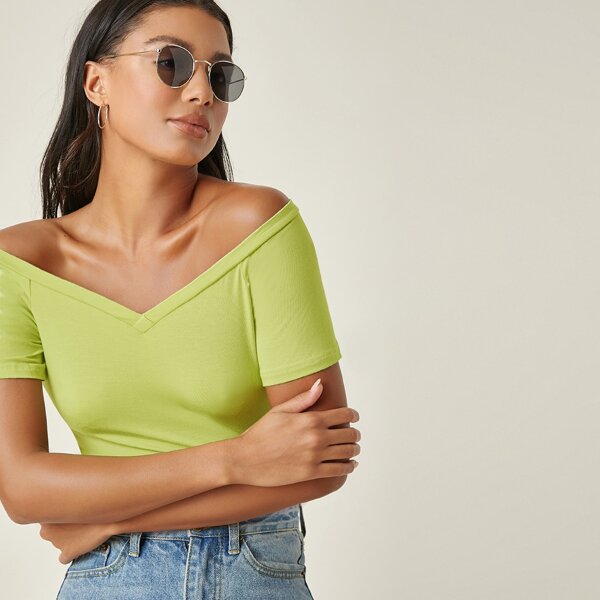 

Off Shoulder Slim Top, Lime green