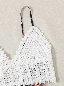 SHEIN VCAY Tie Back Crochet Cami Top & Paperbag Waist Floral Shorts Set - Multicolor - View 5