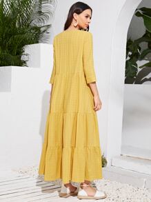 SHEIN Najma Single Breasted Ruffle Hem Solid Dress - Yellow - View 2