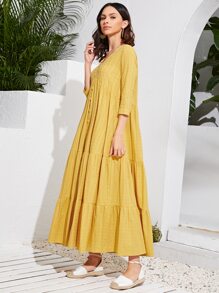 SHEIN Najma Single Breasted Ruffle Hem Solid Dress - Yellow - View 1