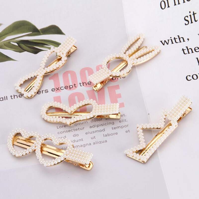 

1pc Random Faux Pearl Hair Clip, Gold