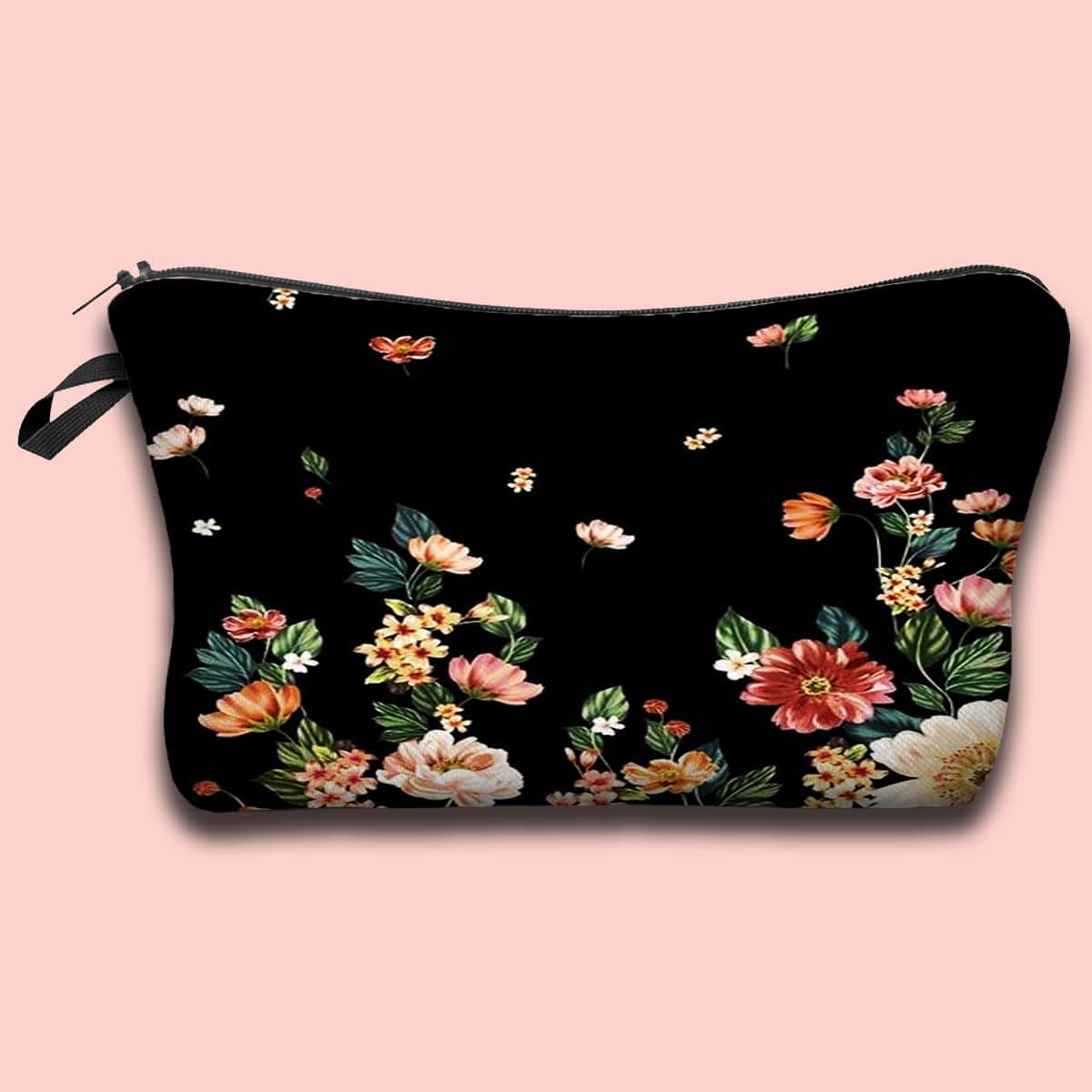 

Floral Makeup Bag, Black