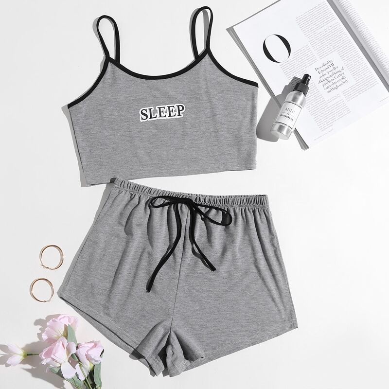 

Letter Graphic Shorts PJ Set, Grey