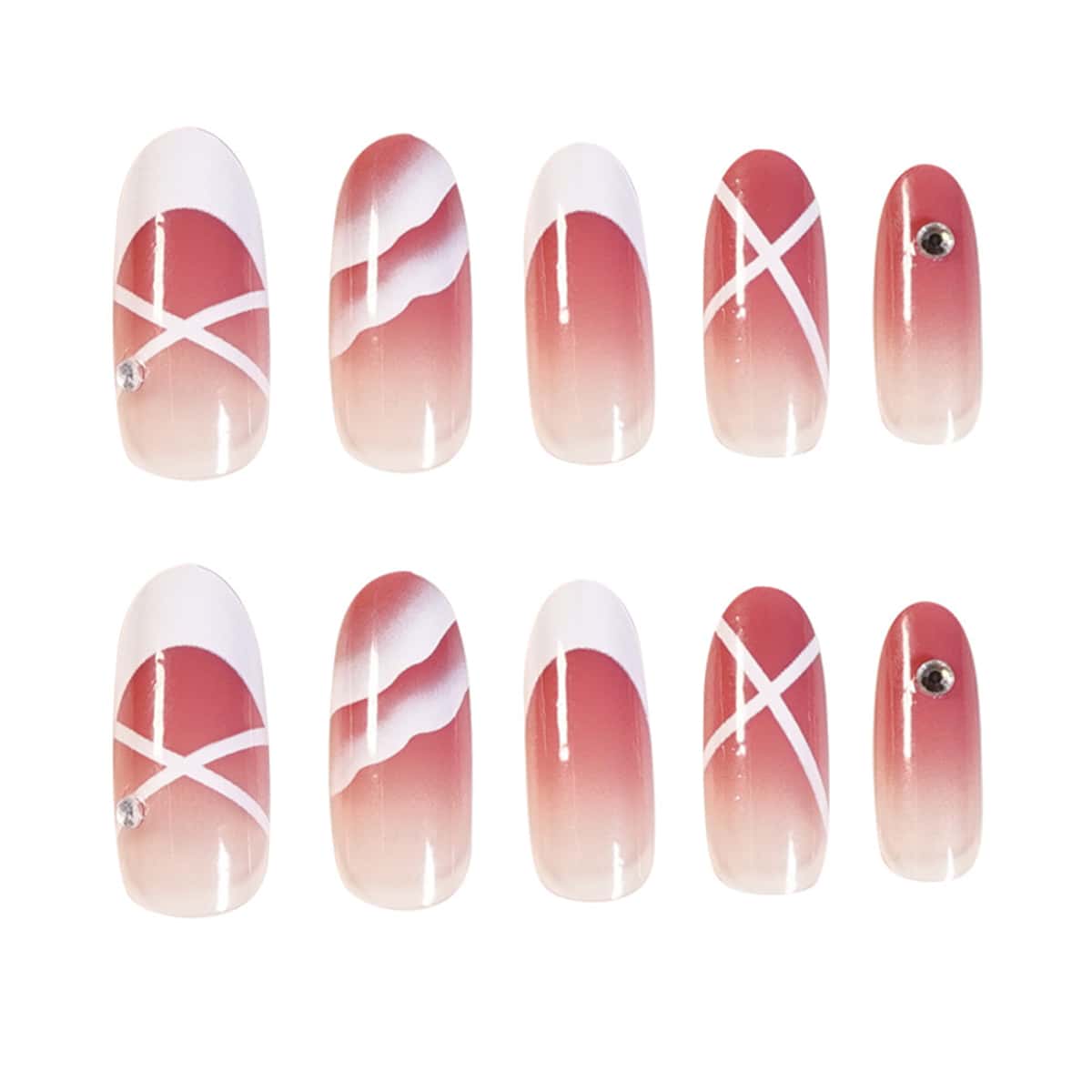 

24pcs Colorblock Fake Nail, Multicolor