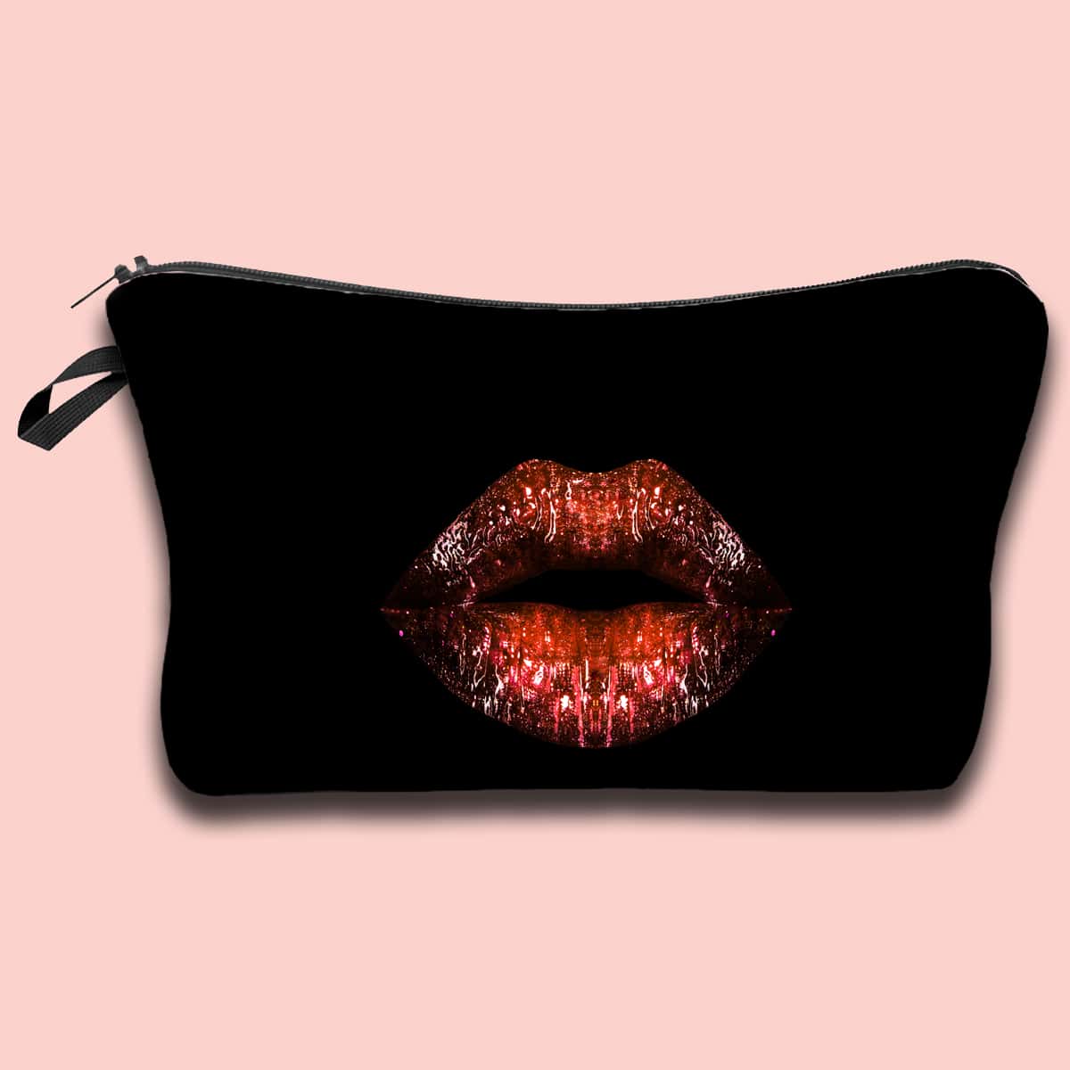 

Red Lip Makeup Bag, Black