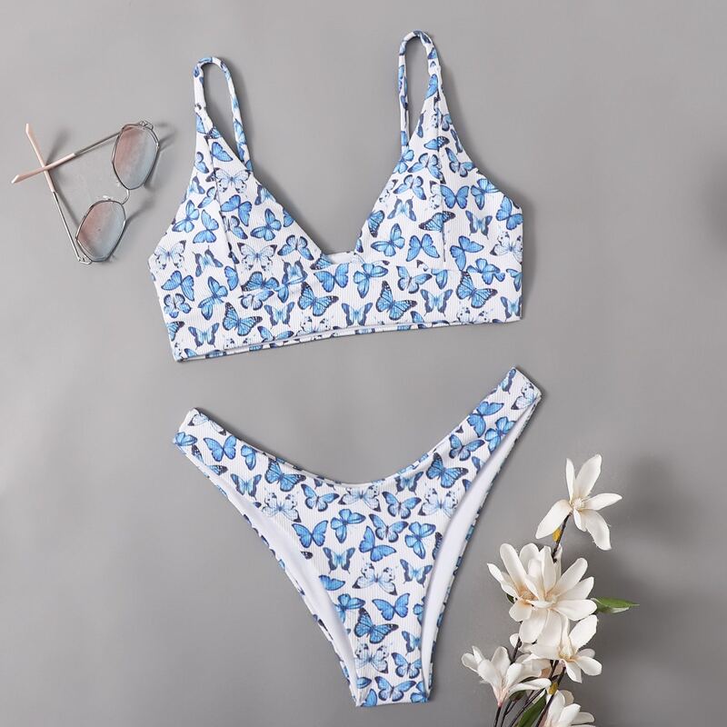 

Butterfly High Leg Bikini Swimsuit, Multicolor