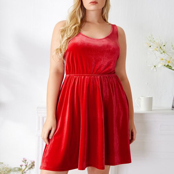 

Plus Velvet Backless Nightdress, Red