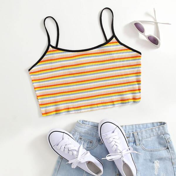 

Plus Rib-knit Rainbow Striped Cami Top, Multicolor