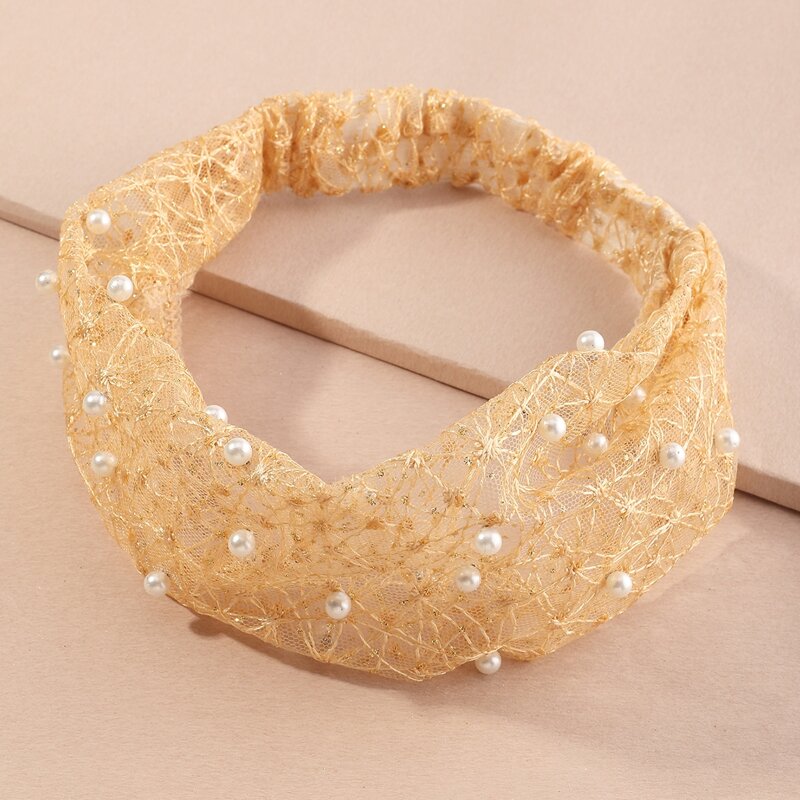 

1pc Faux Pearl Headband, Khaki