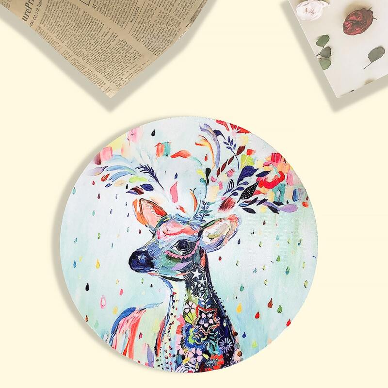 

Oil Painting Deer Round Mouse Pad, Multicolor