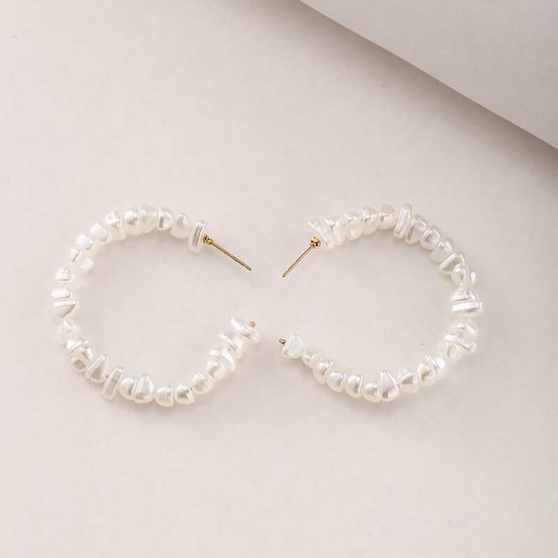 

Faux Pearl Hoop Earrings, White