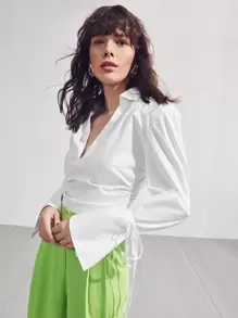 SHEIN Top fruncido de puño con nudo - Blanco - Ver 1