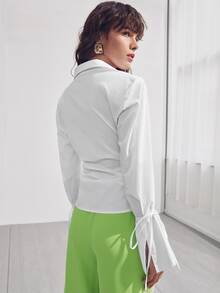 SHEIN Top fruncido de puño con nudo - Blanco - Ver 2