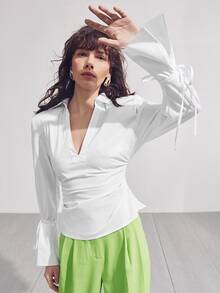 SHEIN Top fruncido de puño con nudo - Blanco - Ver 3