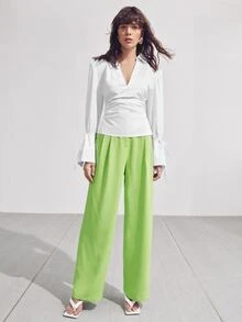 SHEIN Top fruncido de puño con nudo - Blanco - Ver 4