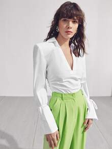 SHEIN Top fruncido de puño con nudo - Blanco - Ver 6