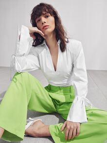 SHEIN Top fruncido de puño con nudo - Blanco - Ver 7