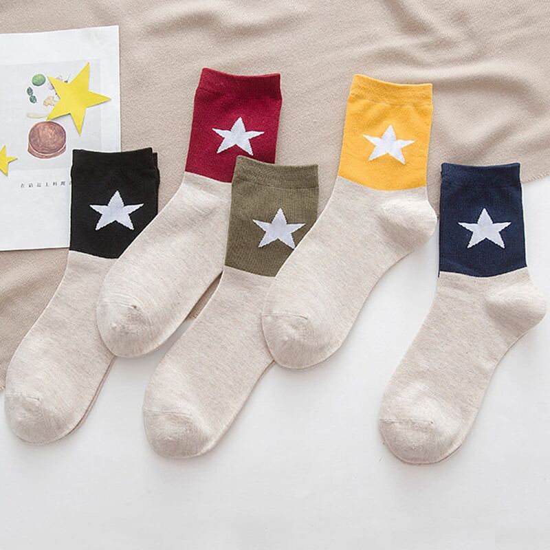 

5pairs Star Pattern Crew Socks, Multicolor