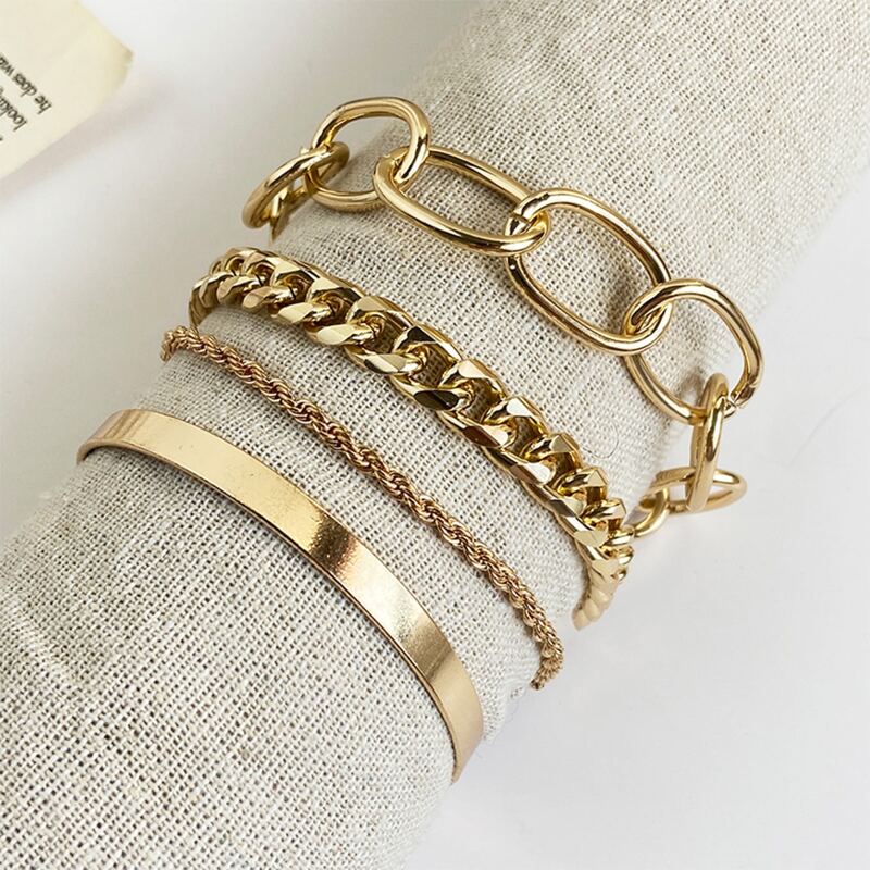

4pcs Simple Chain Bracelet, Gold