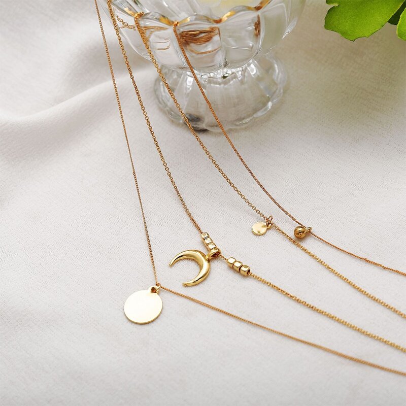 

Moon & Disc Decor Layered Necklace, Gold