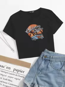 Muchica Letter Graphic Top - Black - View 1