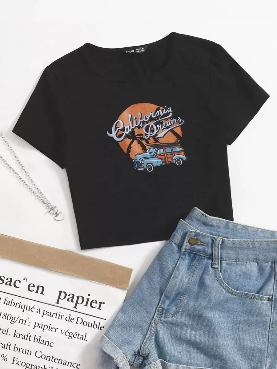 Muchica Letter Graphic Top - Black - View 1