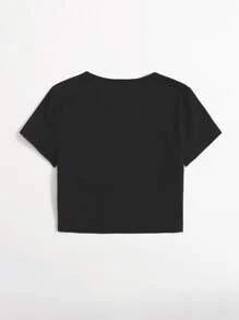 Muchica Letter Graphic Top - Black - View 2