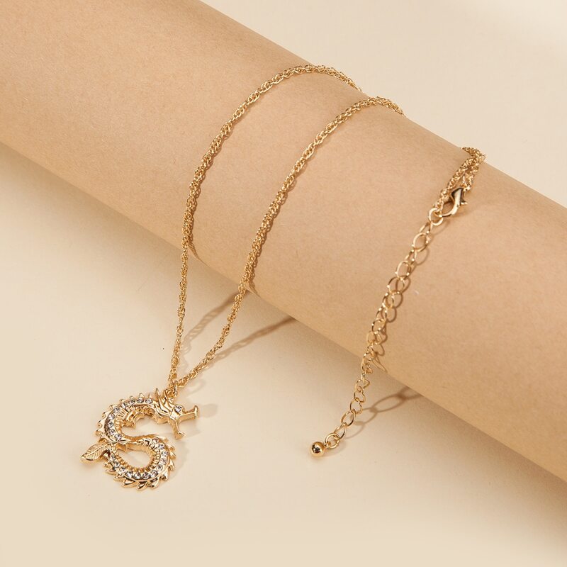 

Chinese Dragon Pendant Necklace, Gold