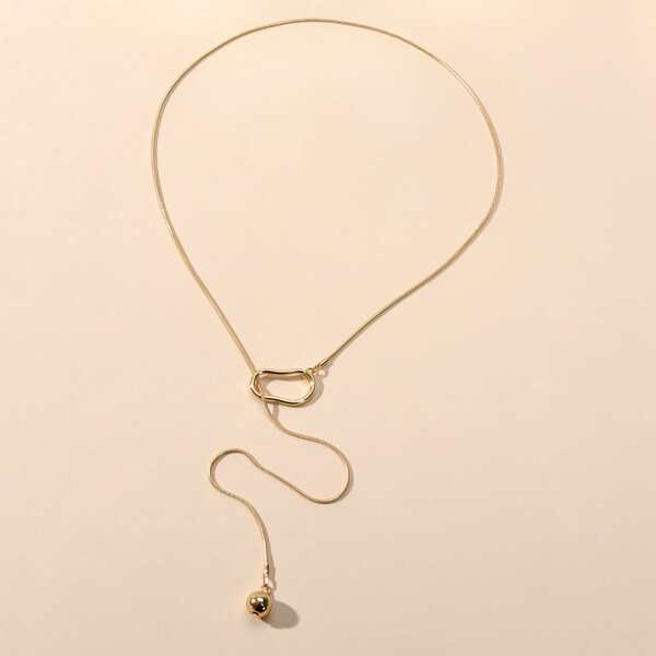 

Round Ball Charm Y Lariat Necklace, Gold
