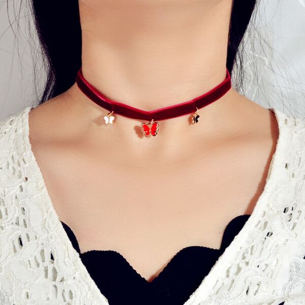 

Butterfly Charm Choker, Burgundy